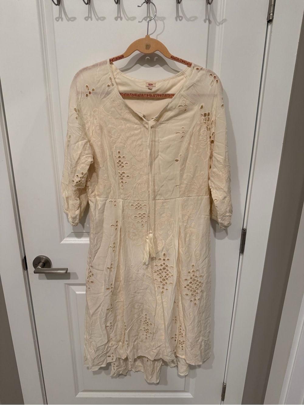 Reba Cream Eyelet Tie-Front Midi Dress
